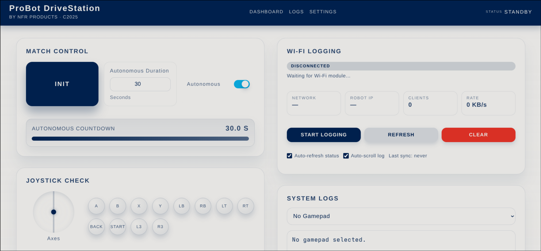 Yenilenmiş driver station arayüzü